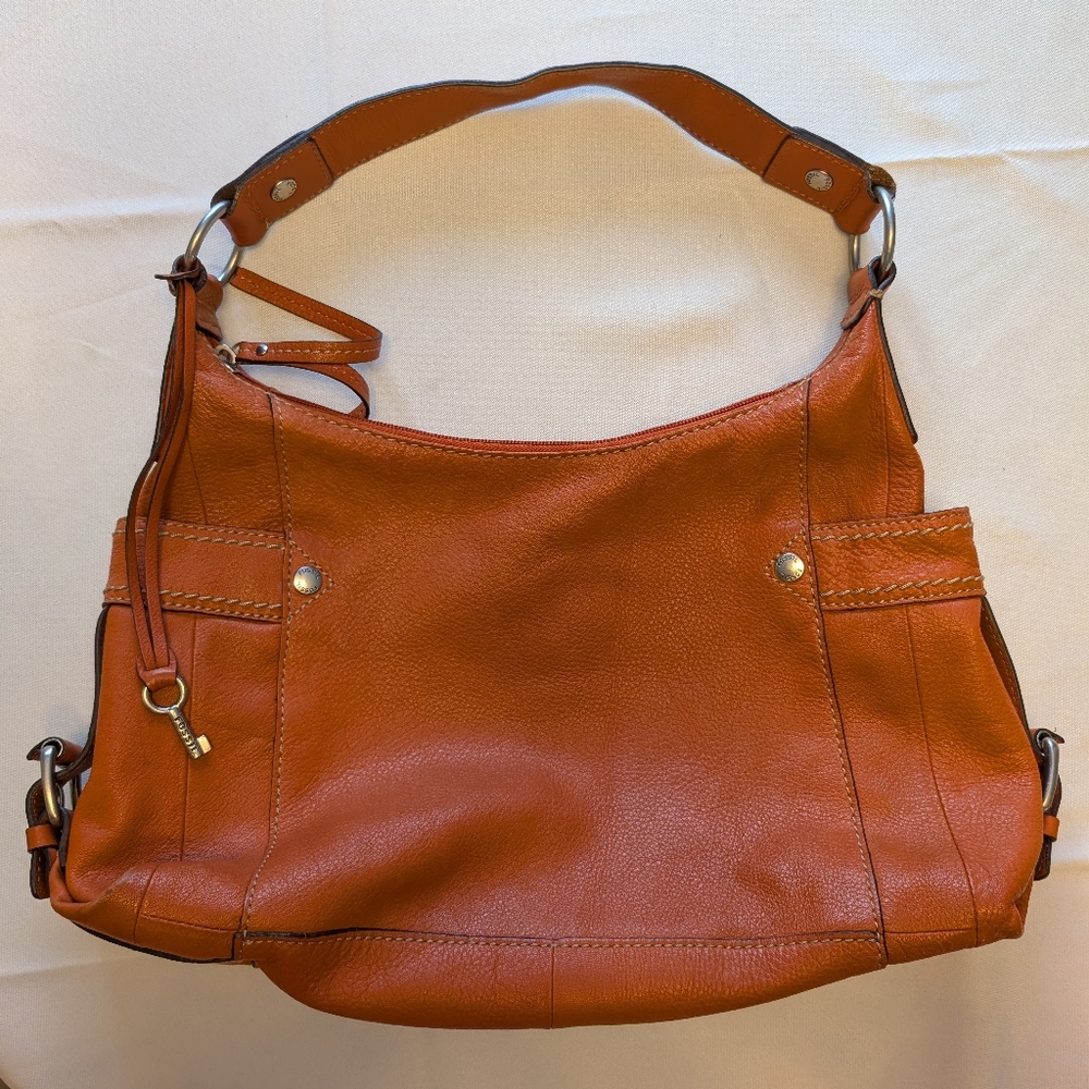 Fossil Orange Leather Hobo Bag